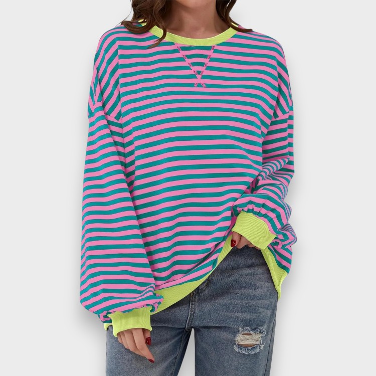 Alma | Casual Long Sleeve Sweatshirt with Round Neck and Stripe Pattern